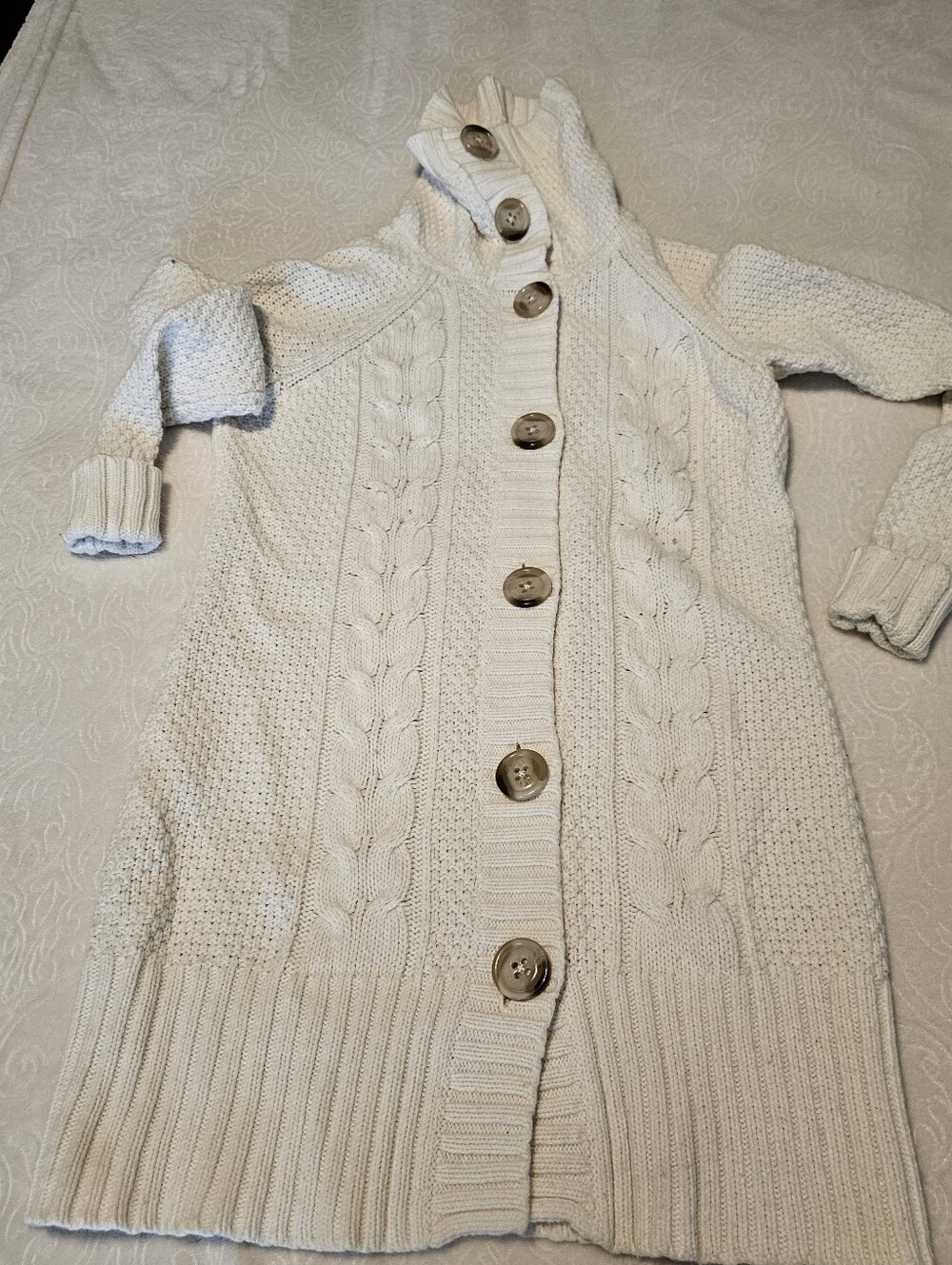 Old Navy Lambs Wool Blend Cable Knit Long Cardigan Sweater Cream White Small Euc